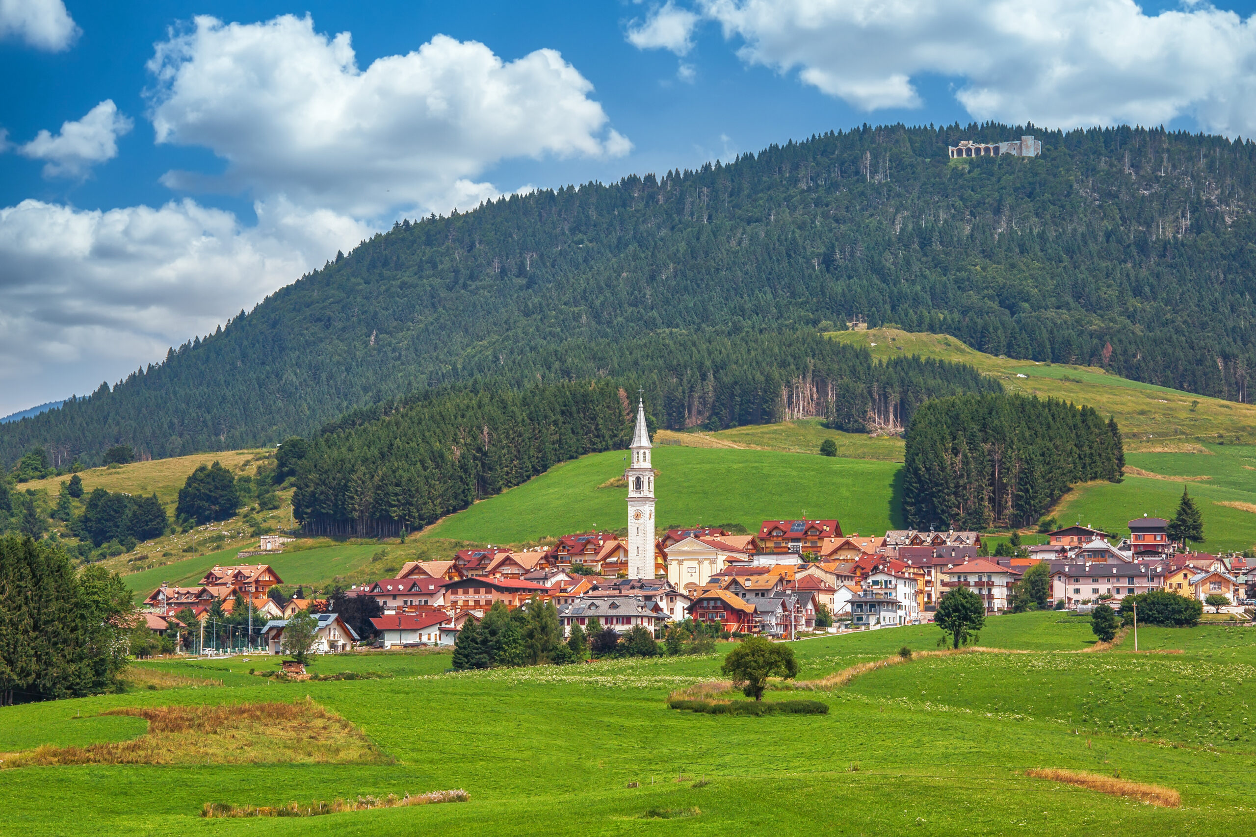 View to the town of San Domenico. Asiago, Vicenza, Italy.