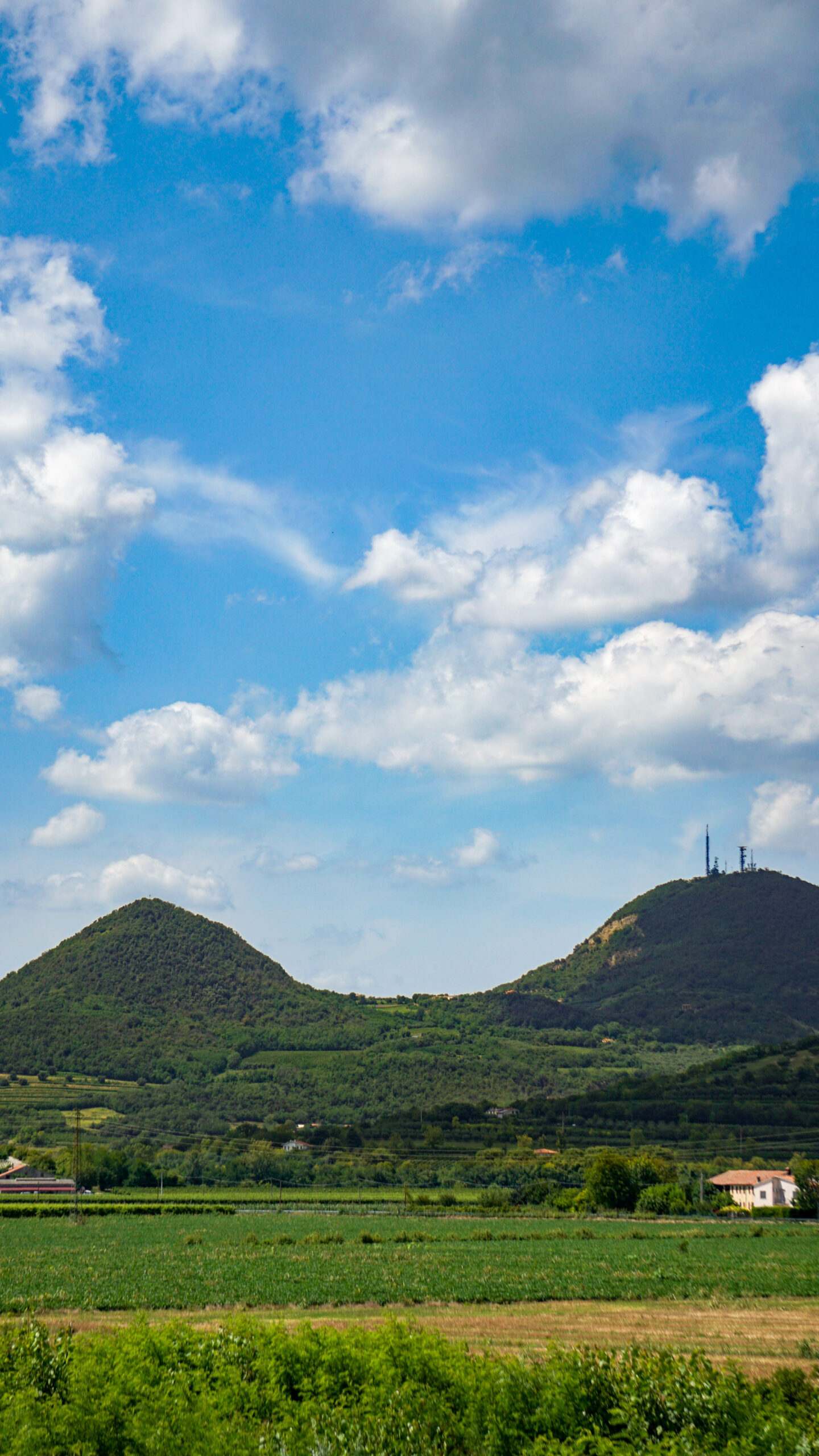 Italian contry side, with blue sky, Monte Cero & Monte Castello, Colli Euganei - Stock photo