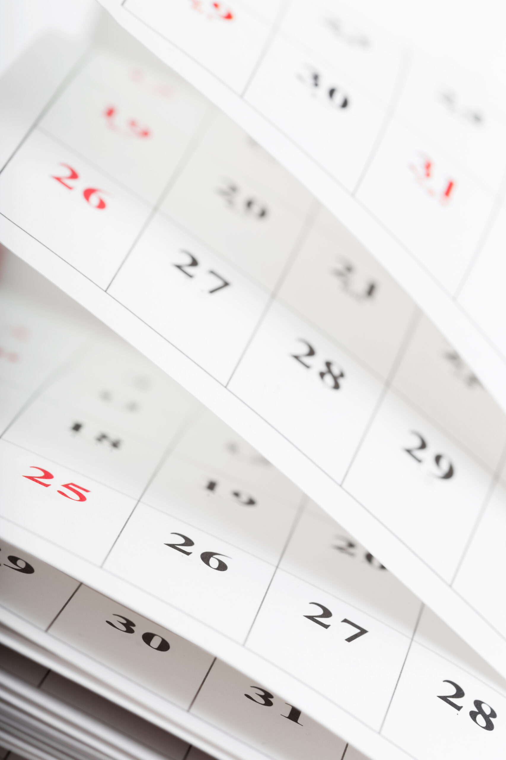 Calendar pages close up business time concept